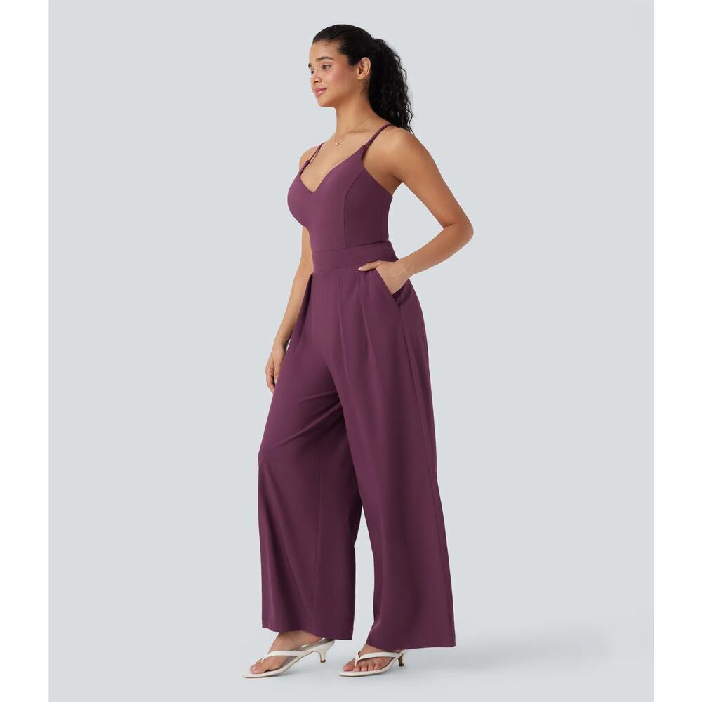 Halara Women's Purple Breezeful Quick Dry Casual Slip Wide Leg Jumpsuit Size L